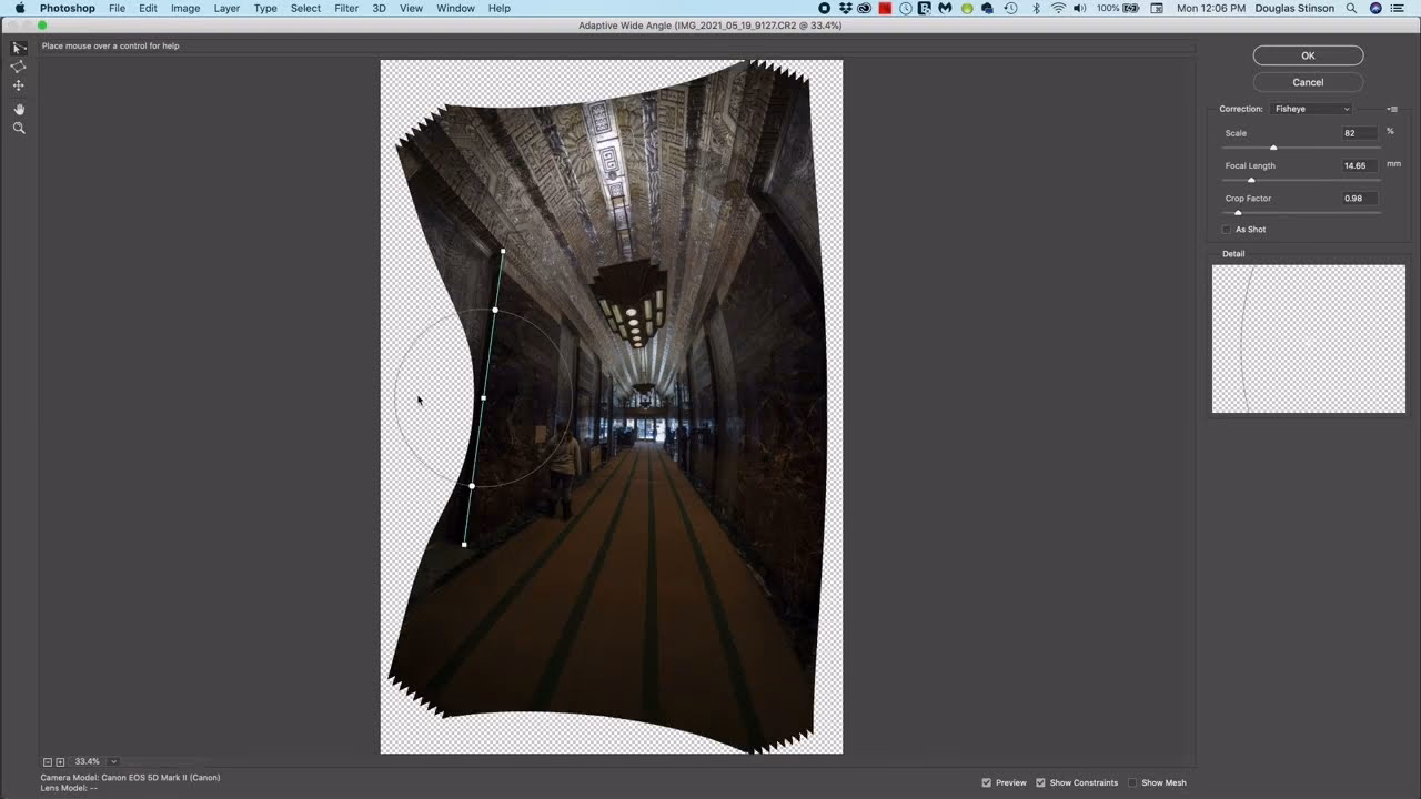 Which option is used for correcting converging lines caused by an angle of view and camera tilt?