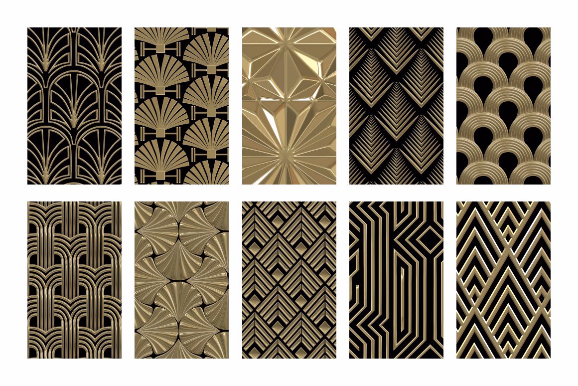 What are 5 visual characteristics of Art Deco?