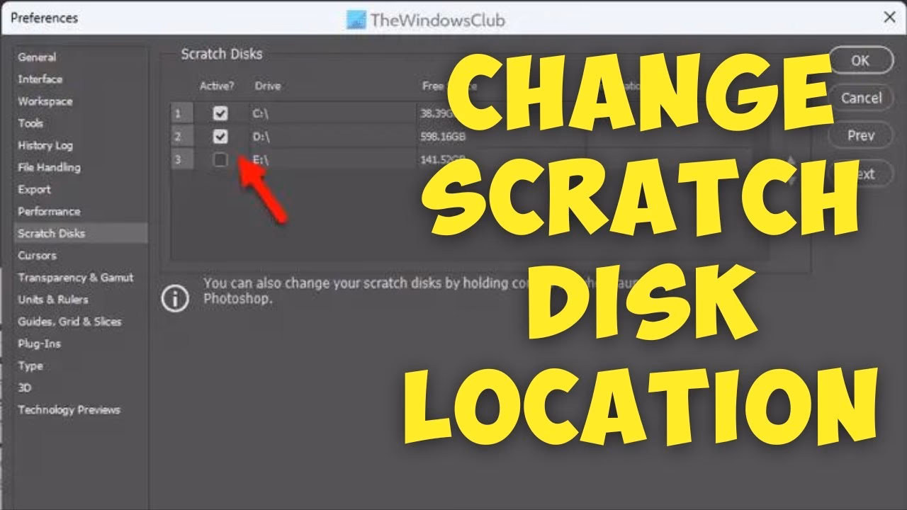 How to change scratch disk location in Photoshop?