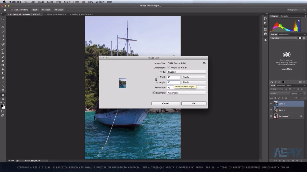 Como trocar px para cm no Photoshop?