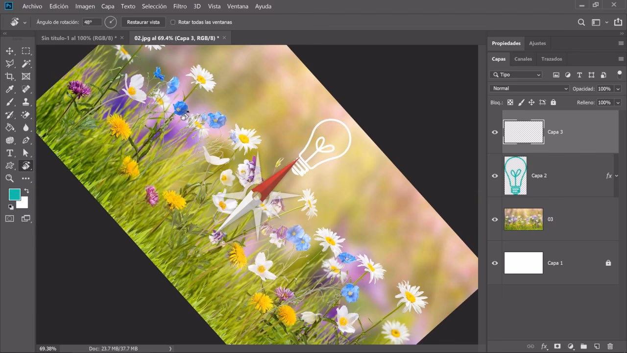 ¿Cómo rotar la herramienta de selección en Photoshop?