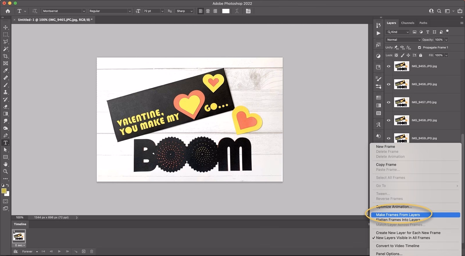 How to convert layers to animation frames in Photoshop?