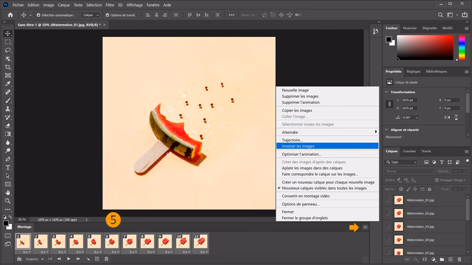 Comment ajouter des transitions dans une chronologie Photoshop ?
