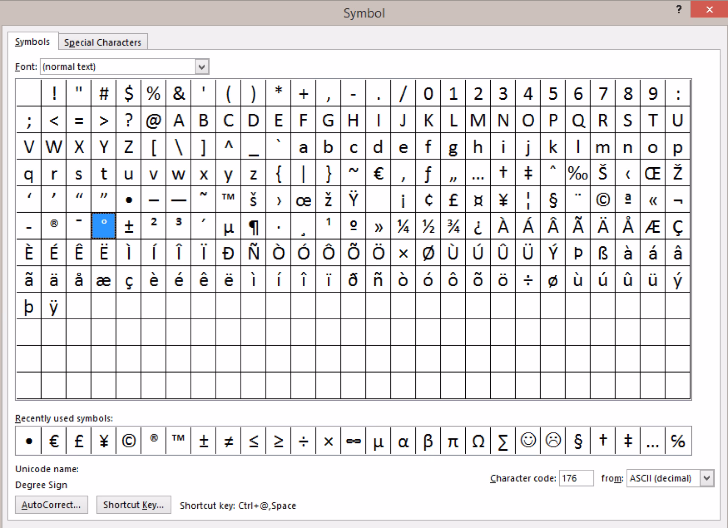 How do I add a degree symbol in Adobe?
