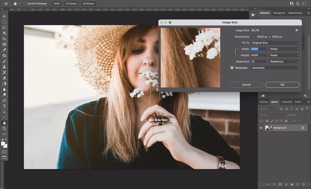 How do I scale down a layer in Photoshop without losing quality?