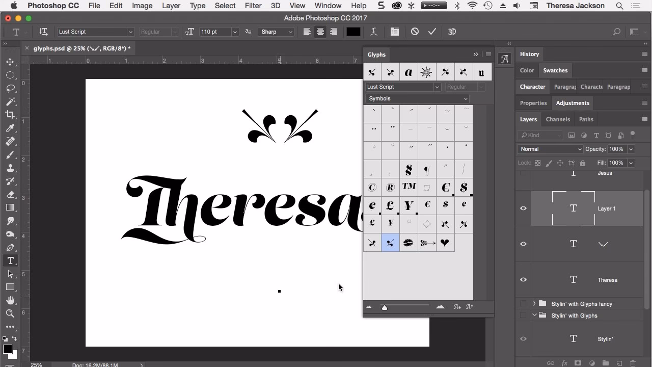 Why doesn't my Photoshop have glyphs?