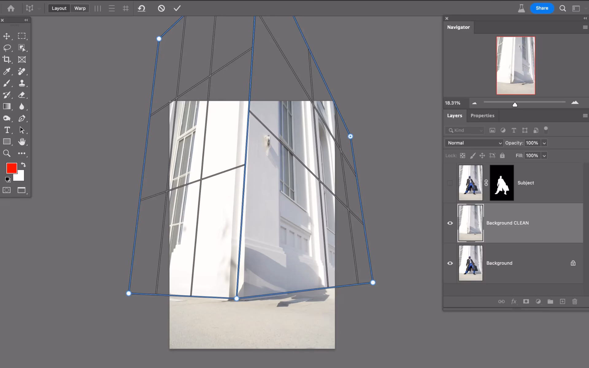 What is the shortcut for perspective transform in Photoshop?