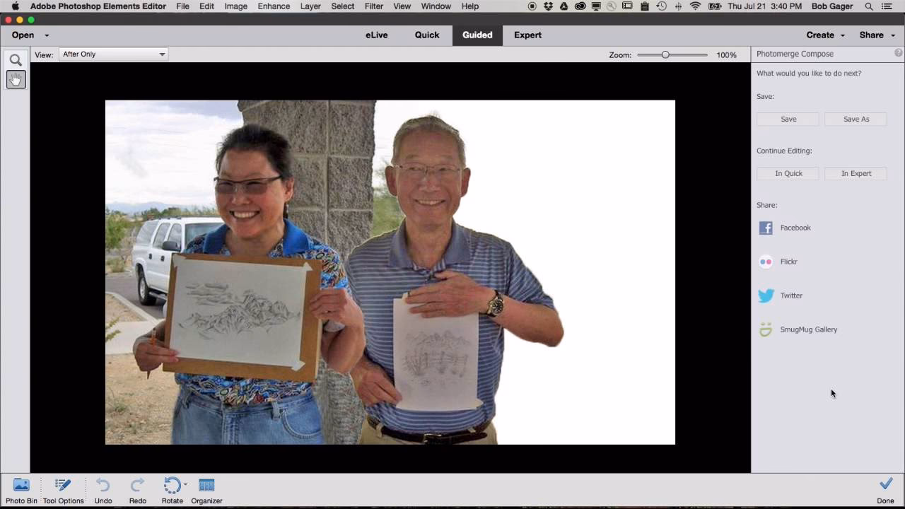 How do you overlay images in Photoshop Elements?