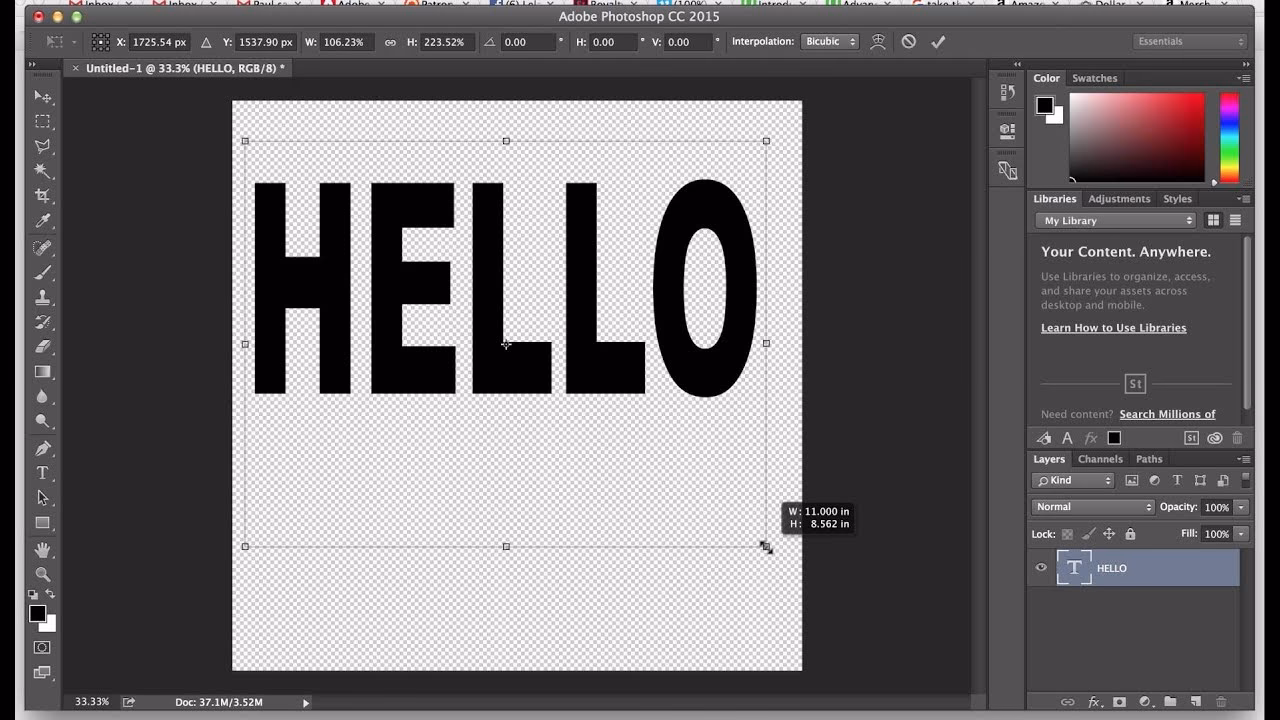 How do you resize text in Photoshop?