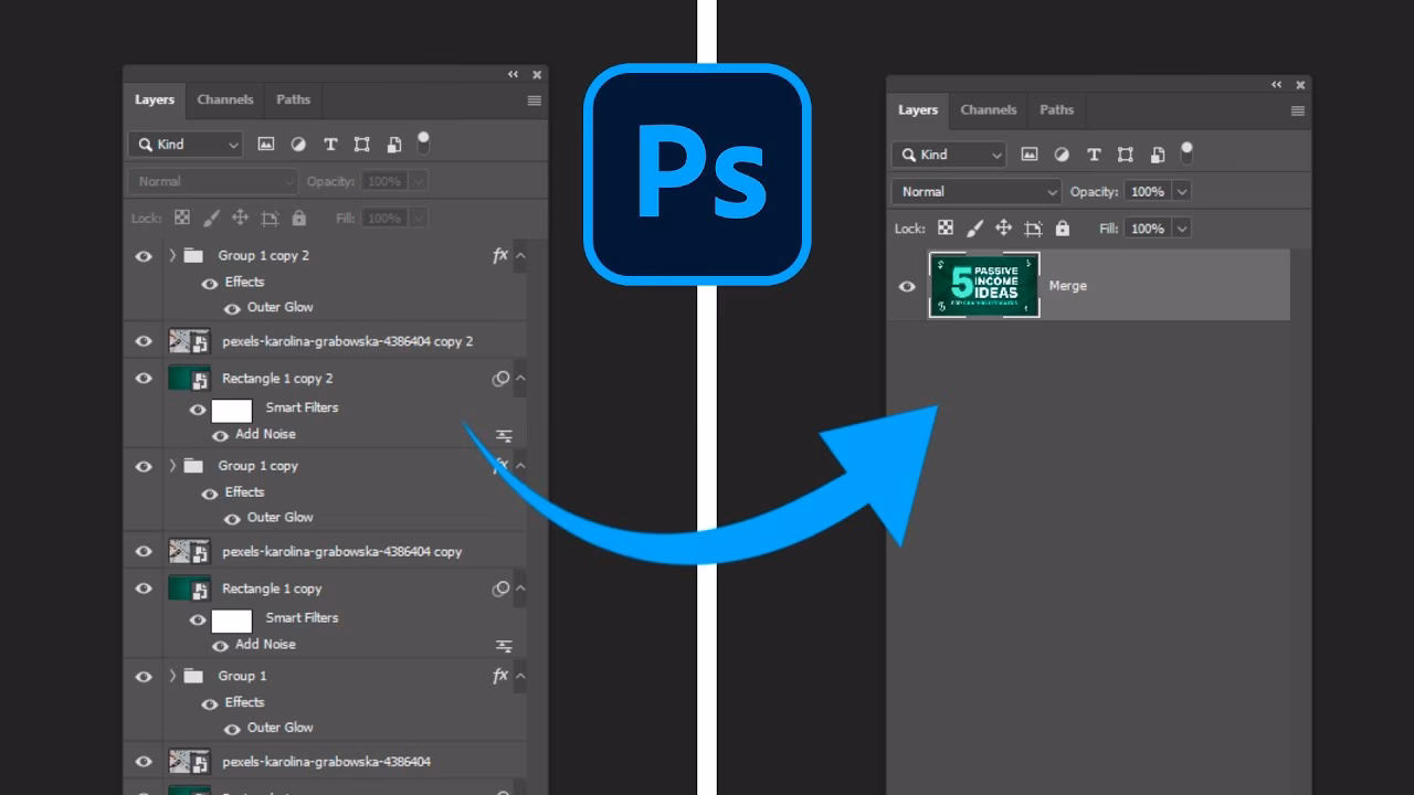 What is the shortcut for merge all layers in Photoshop?