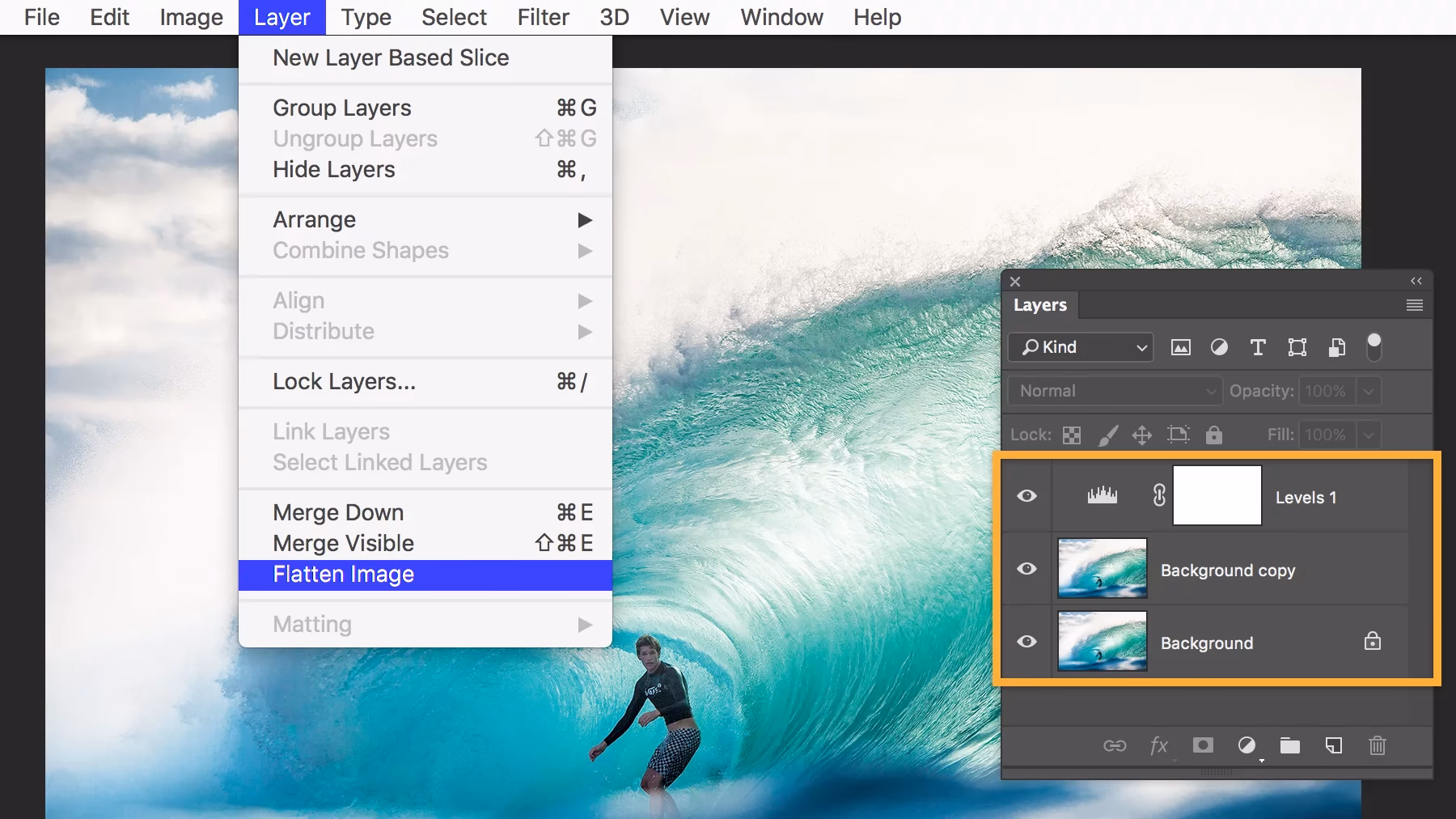 How do I insert a frame in Photoshop?