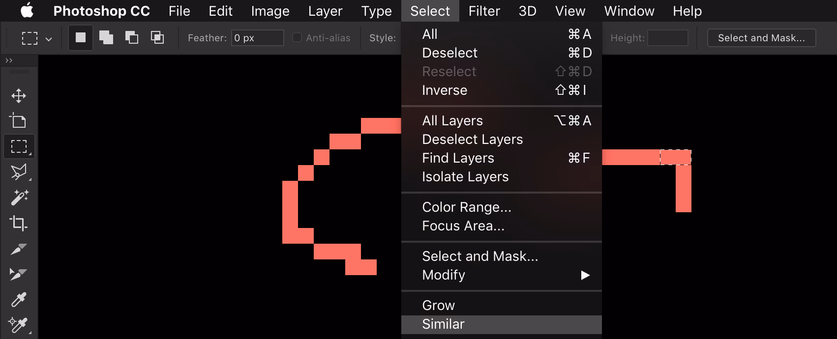 How do I select certain pixels in Photoshop?