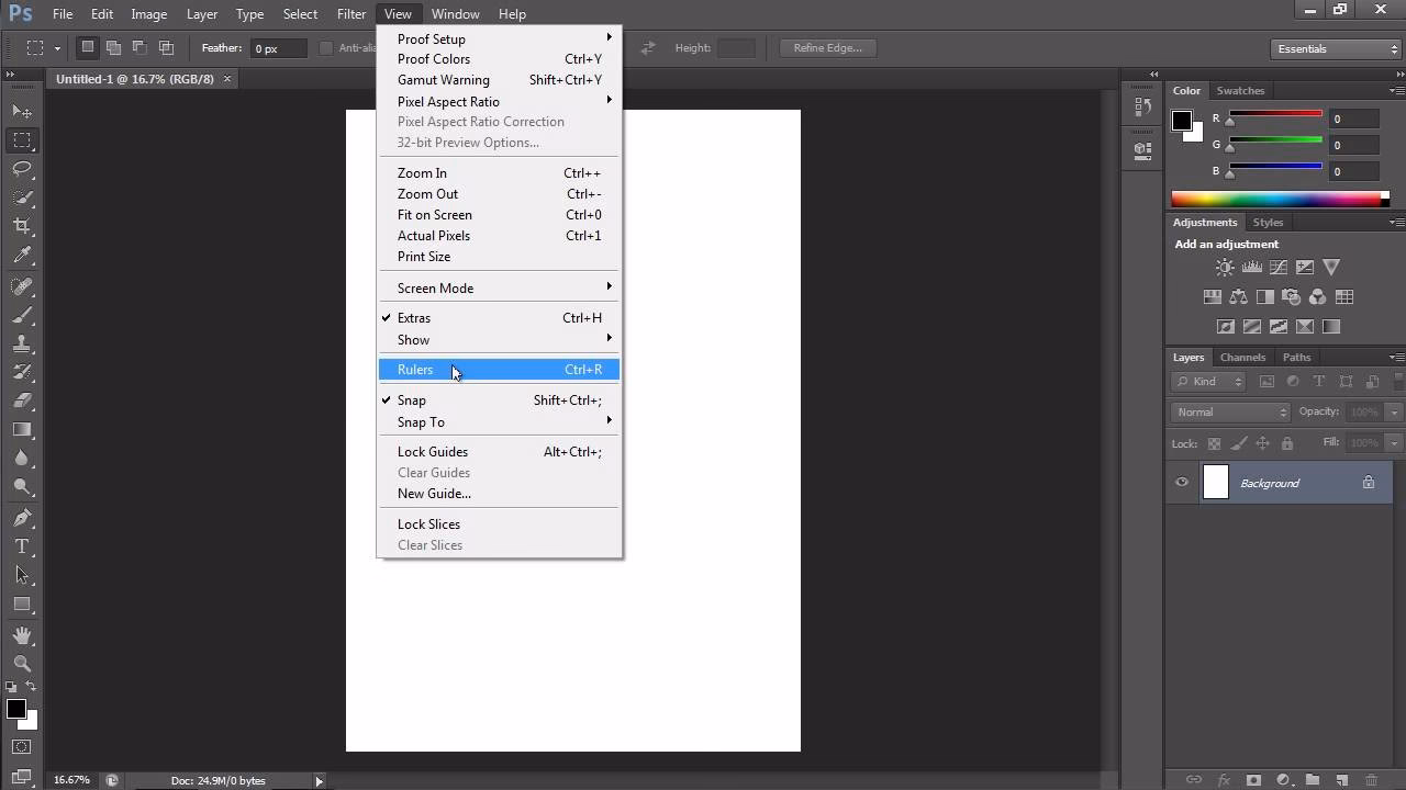 Why is the ruler not showing in Photoshop?