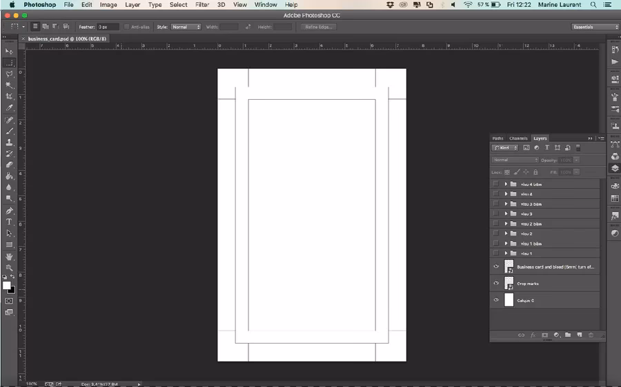 How do I save a business card to print in Photoshop?