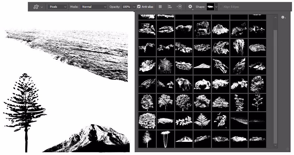 How do I insert custom shapes in Photoshop?