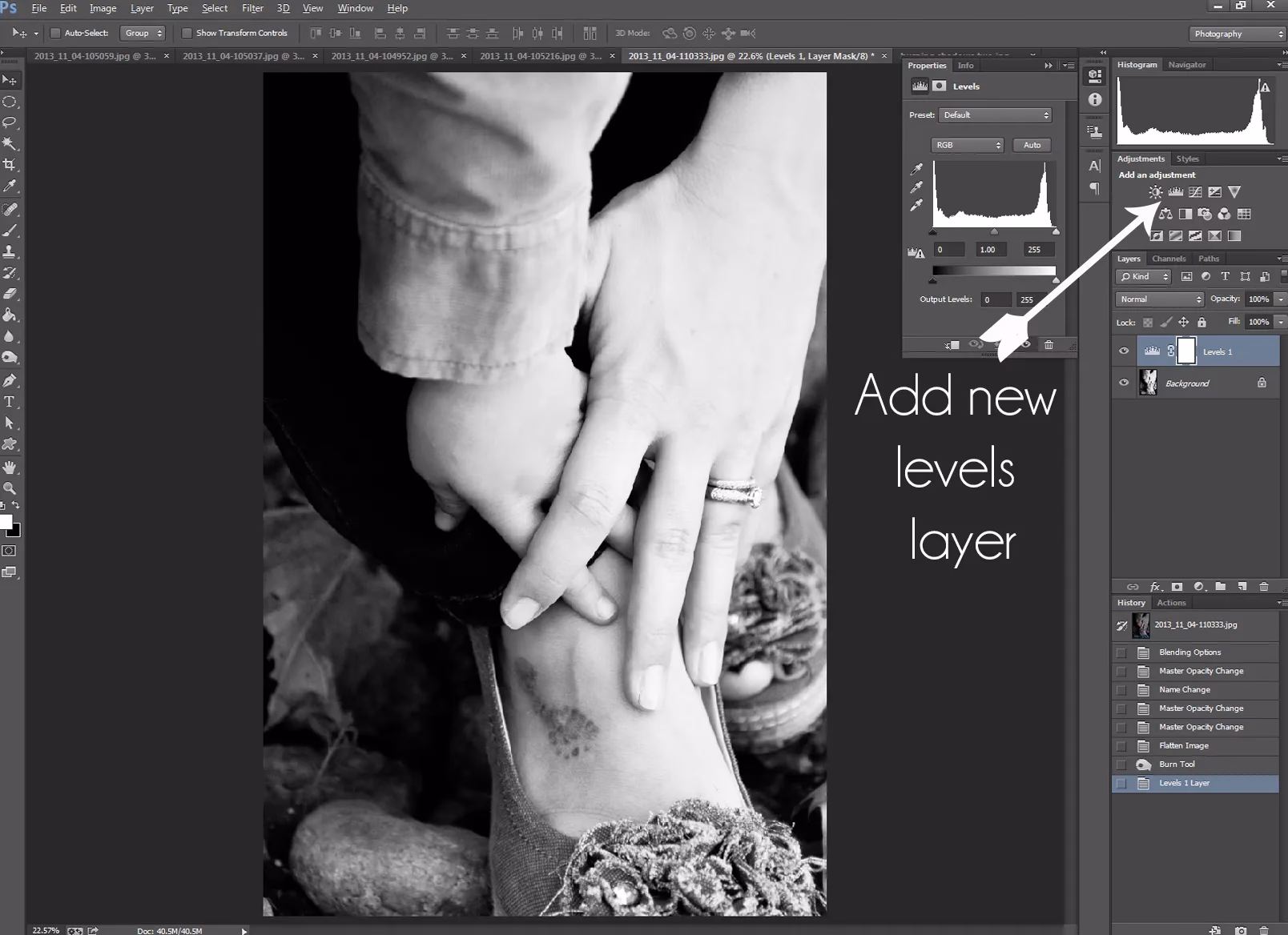 How do you darken an image in Photoshop?