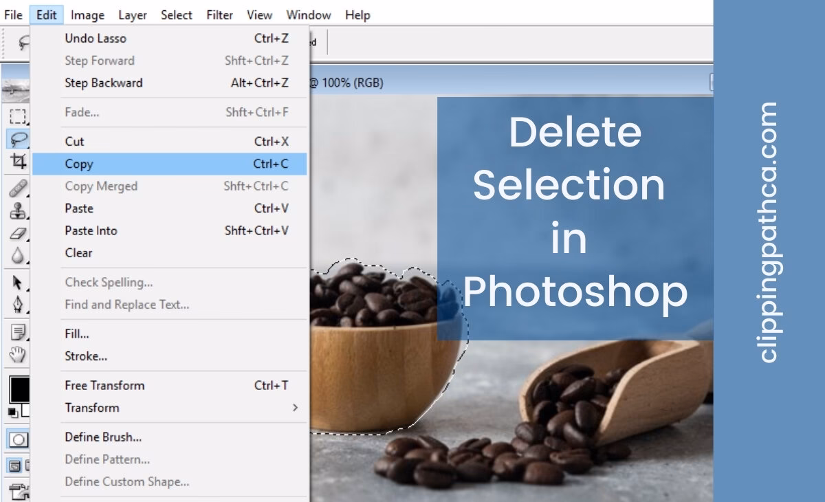 What is the delete command in Photoshop?