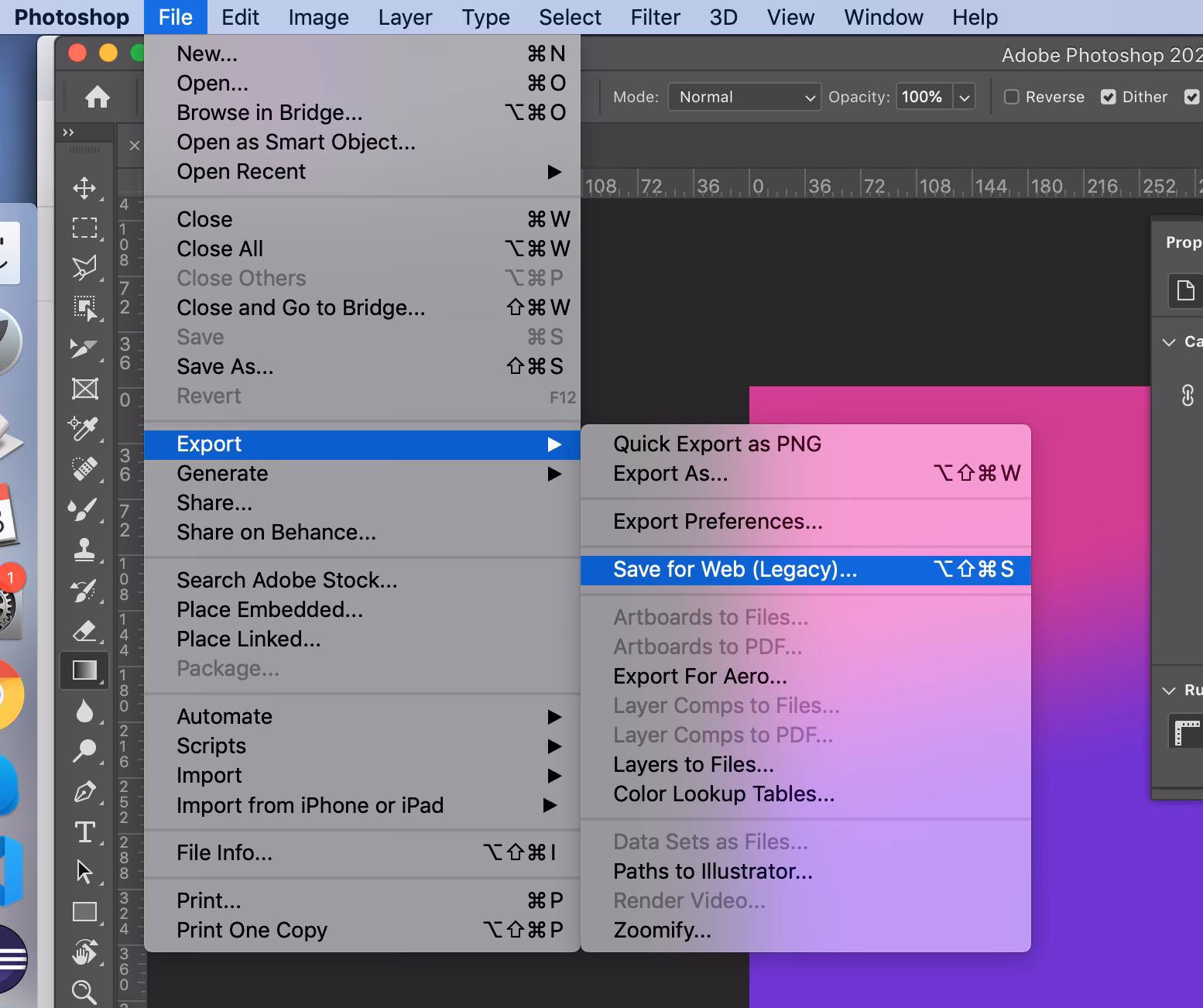 What does "save for web legacy" mean in Photoshop?