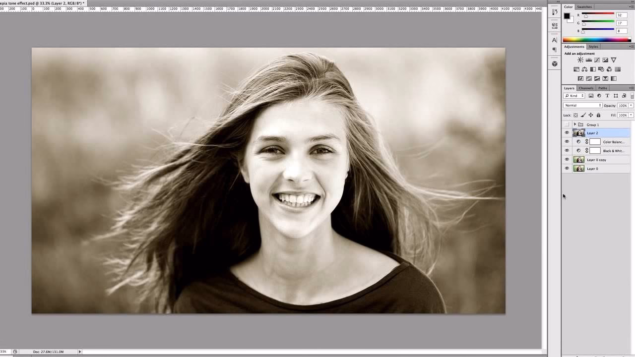 How to make sepia effect in Photoshop?