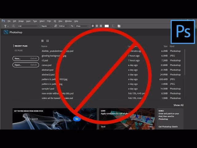 How do I get rid of the start screen in Photoshop?