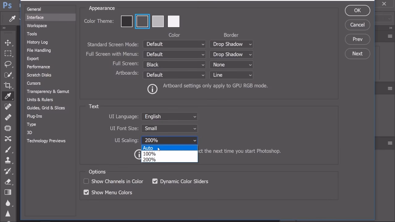 How do you scale UI in Photoshop?