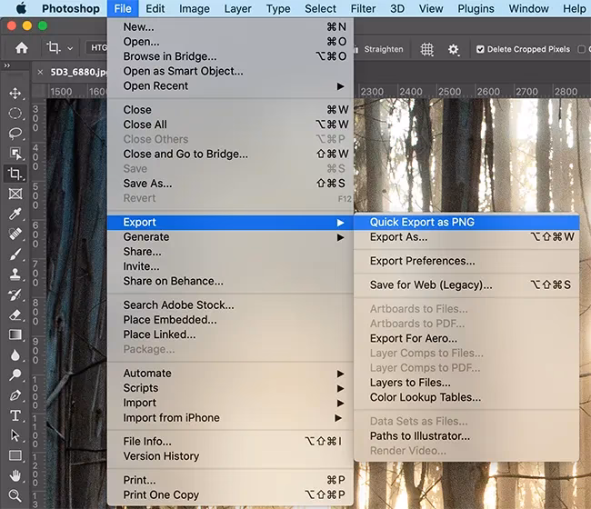 What is the shortcut for quick export in Photoshop?