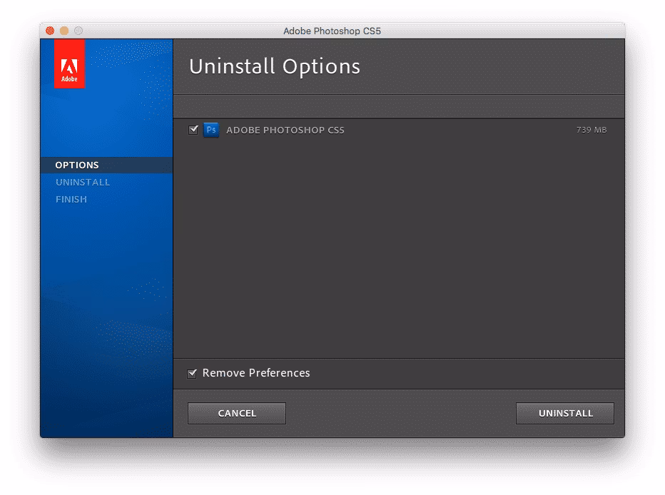 How do I uninstall Photoshop app?