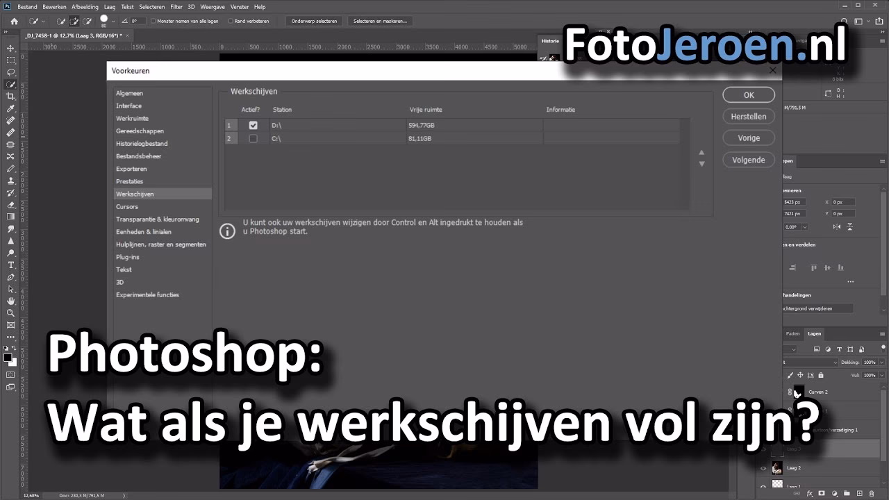 Hoe maak ik mijn werkschijf leeg?