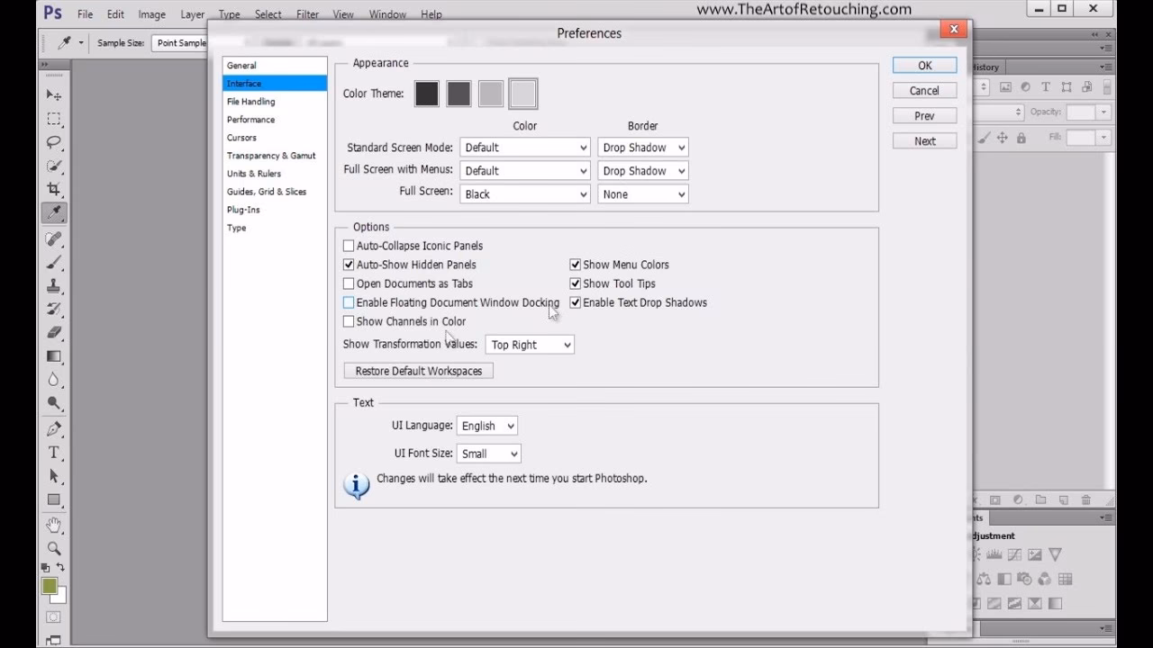 Where is the preferences tab in Adobe?